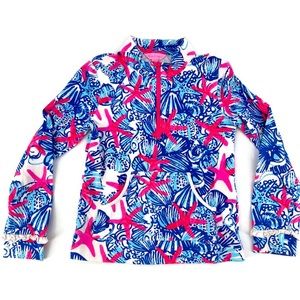 Lilly Pulitzer Half Zip Girls Sz L (8 - 10) She She Shells Pink Blue